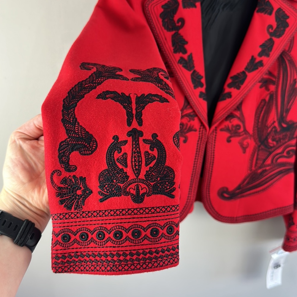 Peter Nygard Red Blazer with Black Embroidery - Picture 6 of 16